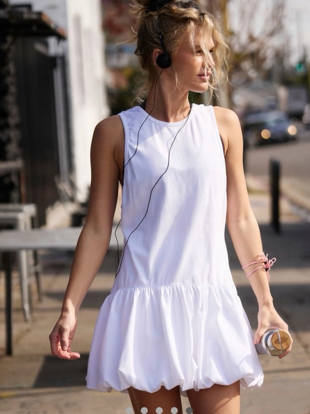 Free People Movement White Hot Shot Bubble Mini Drop-Waist Dress XS